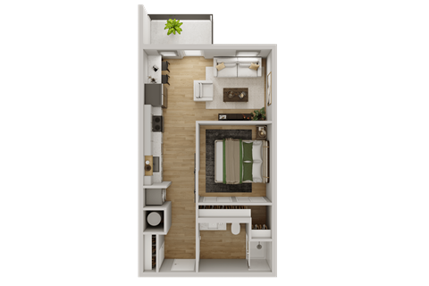 a floor plan of a small apartment with a bathroom and a bedroom